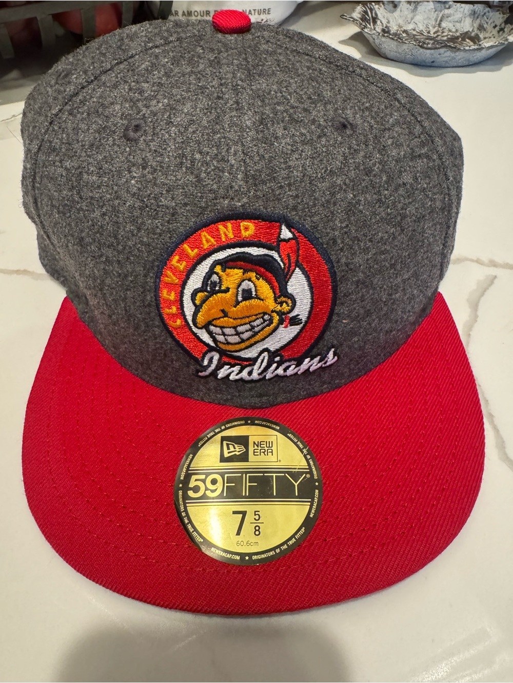 New Era Cleveland Indians Gray and Red 59FIFTY Fitted Hat